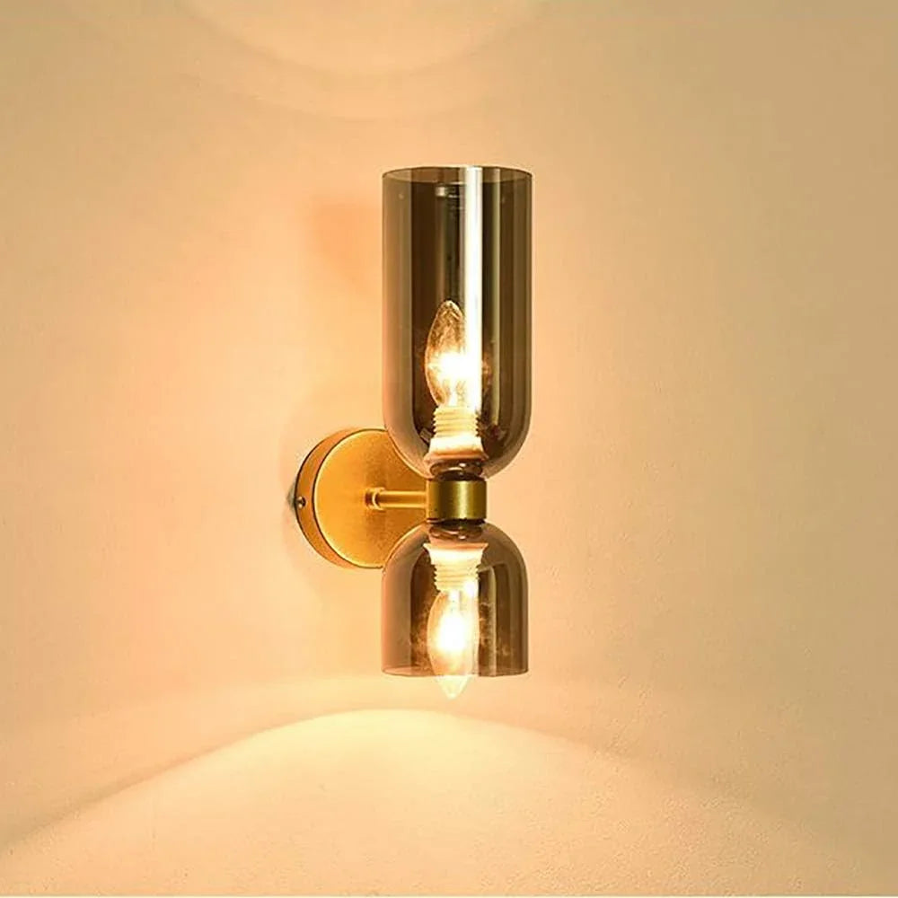 Wandlamp Glas Goud Dubbele Kap 35cm E14 Hal Woonkamer Slaapkamer Modern Stijlvol | Sansoti