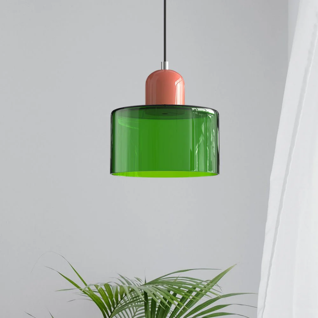 Mid-Century Glass Pendant Light – Adjustable Drop Ceiling Fixture with Colorful Dome Shade for Kitchen Island, Dining Room & Reading Nook | Thomler