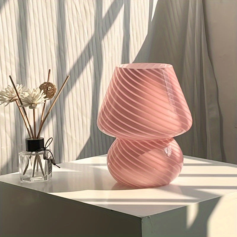 Hand-Blown Glass Mushroom Table Lamp USB Dimmable LED Bedside Light Retro Swirl Accent Lighting for Bedroom Living Room Desk | Thomler