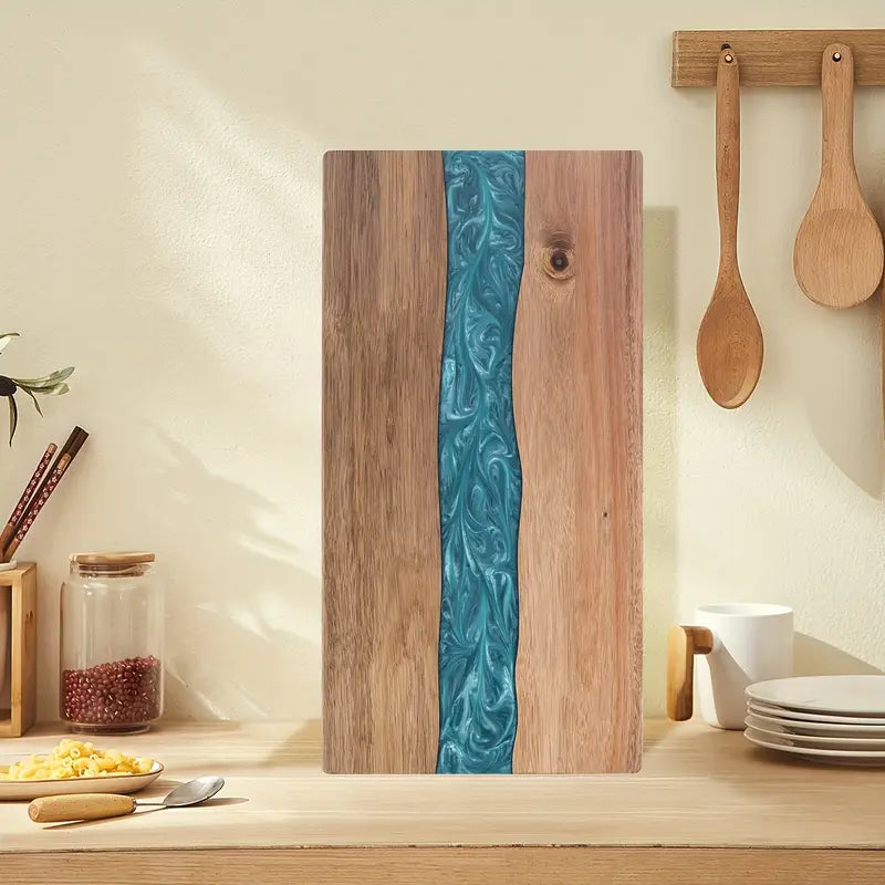 Acacia Wood Serving Board with Blue Resin River Design 18x9 Inch Charcuterie Platter Butcher Block Cutting Surface for Cheese Meat Bread | Thomler