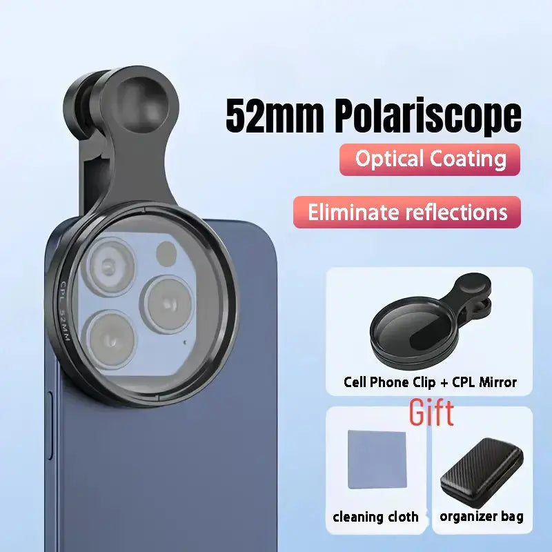 Phone Camera CPL Filter 52.0 mm Universal Clip Outdoor Photography Polarising Lens Reflection Reduction Colour Enhancement Accessory | Thomler