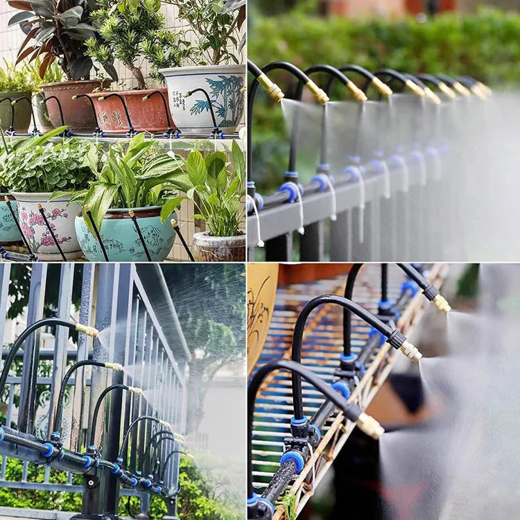 Garten-Vernebelungssystem 20 m – 20 Kupferdüsen, werkzeugfrei