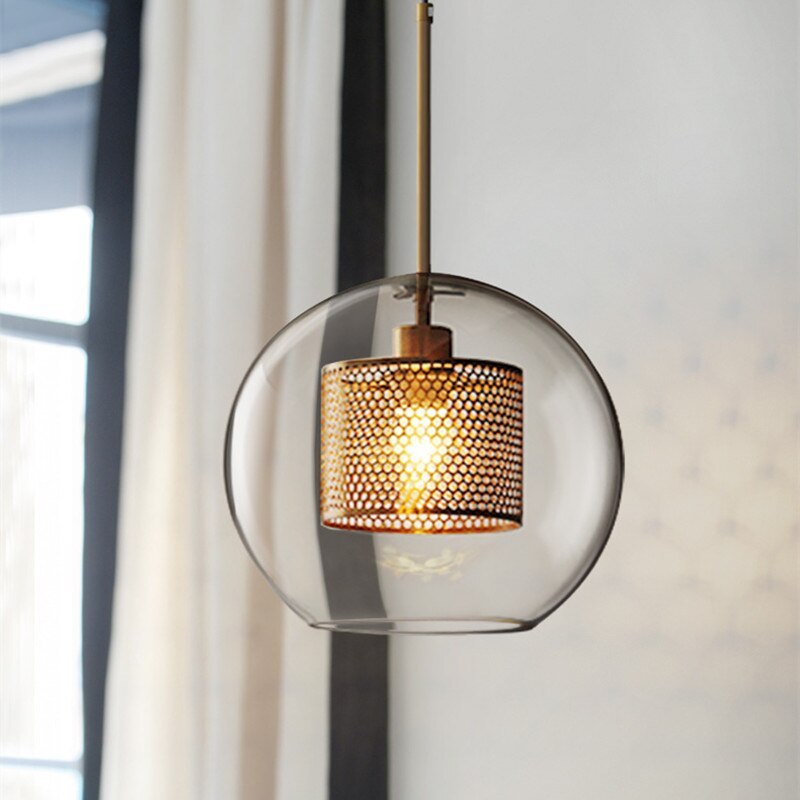 Modern Hanging Ceiling Fixture with Clear Glass Shade & Brass Hardware for Kitchen Island, Dining Room | Thomler