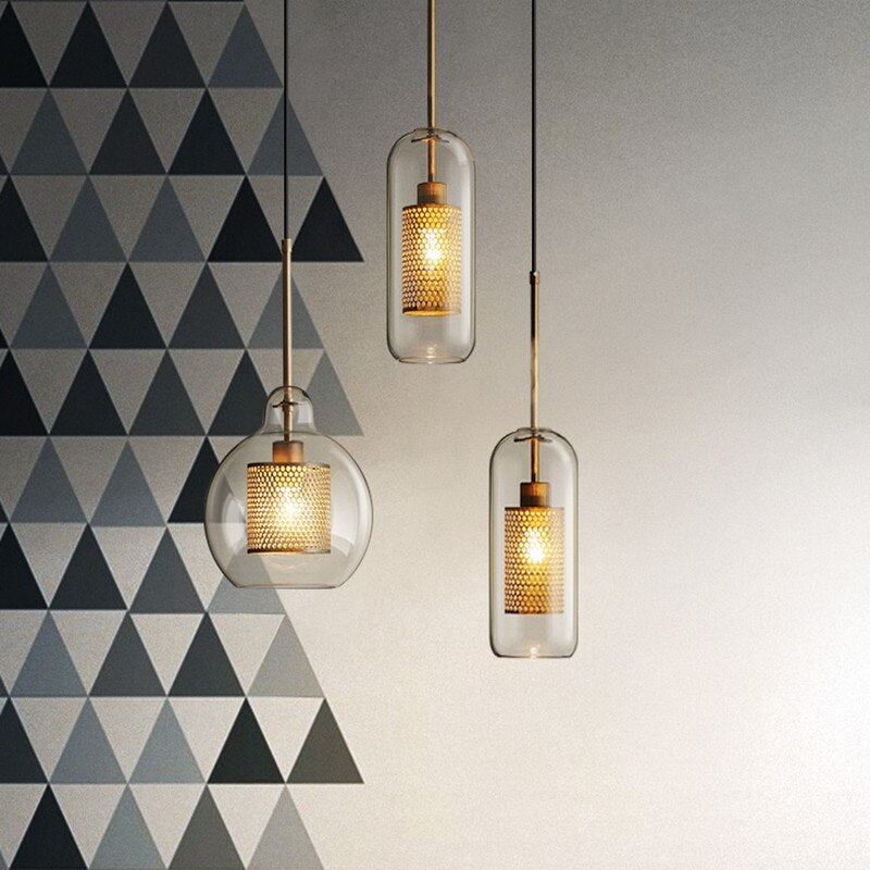 Modern Hanging Ceiling Fixture with Clear Glass Shade & Brass Hardware for Kitchen Island, Dining Room | Thomler