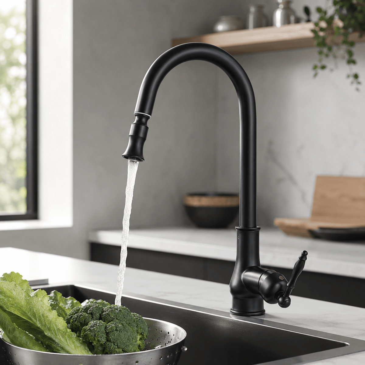 Pull-Down Kitchen Faucet in Antique Bronze – Solid Brass Construction for Sink & Dishwashing | Thomler