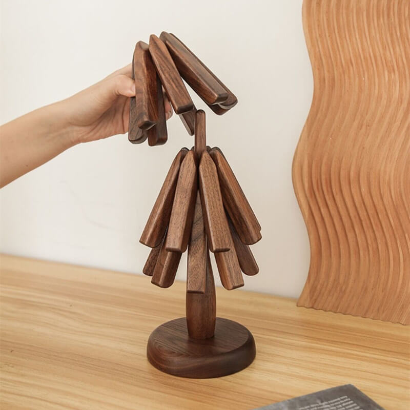 Trivet Black Walnut 25.0 cm Tree Design Hot Pan Table Protector Folding Pot Coaster Decorative Kitchen Dining Accessory | Thomler
