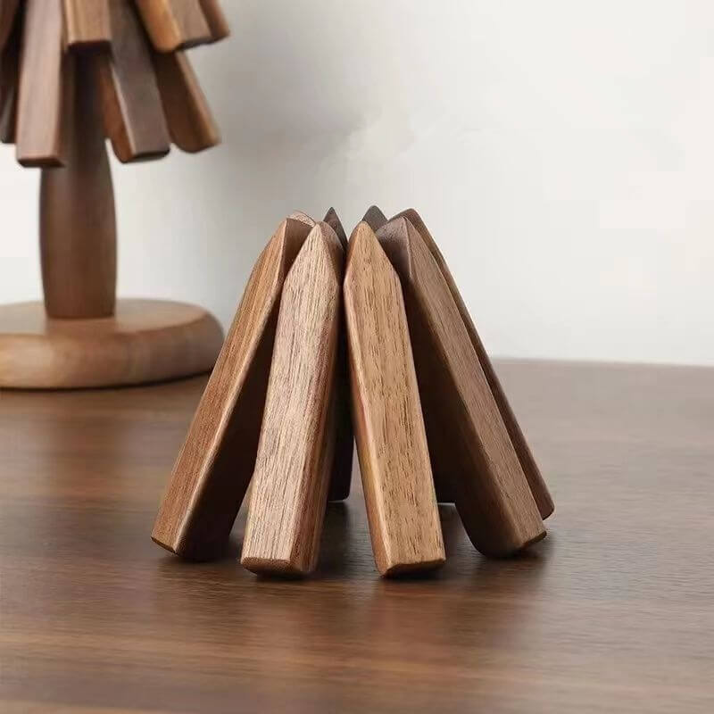 Trivet Black Walnut 25.0 cm Tree Design Hot Pan Table Protector Folding Pot Coaster Decorative Kitchen Dining Accessory | Thomler