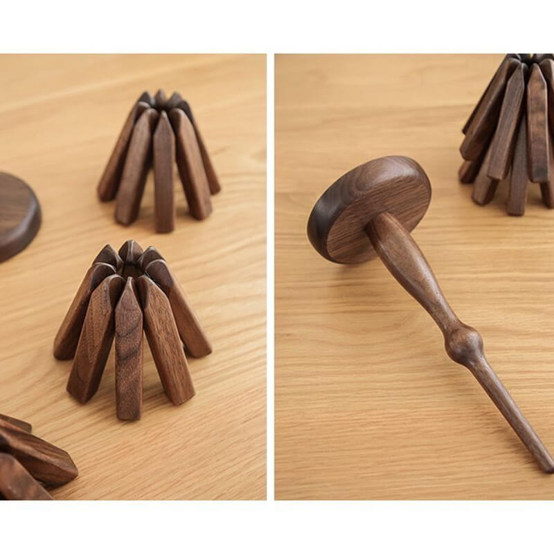 Trivet Black Walnut 25.0 cm Tree Design Hot Pan Table Protector Folding Pot Coaster Decorative Kitchen Dining Accessory | Thomler