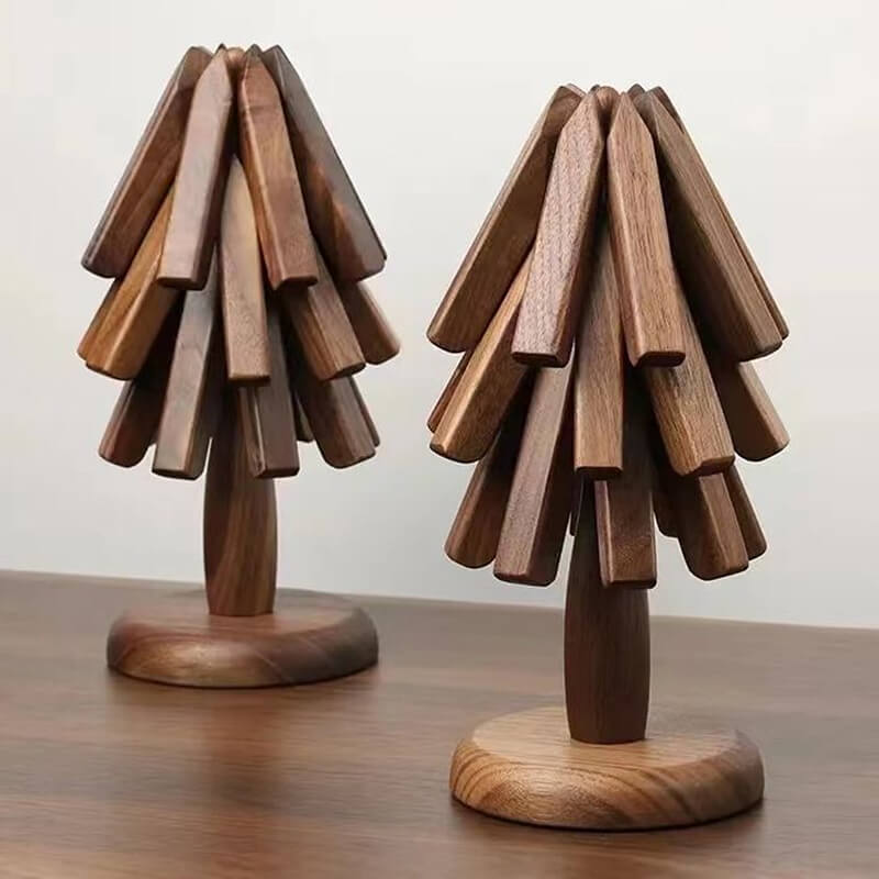Trivet Black Walnut 25.0 cm Tree Design Hot Pan Table Protector Folding Pot Coaster Decorative Kitchen Dining Accessory | Thomler