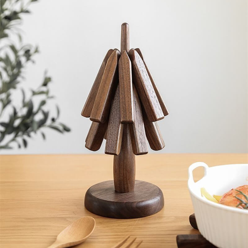 Trivet Black Walnut 25.0 cm Tree Design Hot Pan Table Protector Folding Pot Coaster Decorative Kitchen Dining Accessory | Thomler