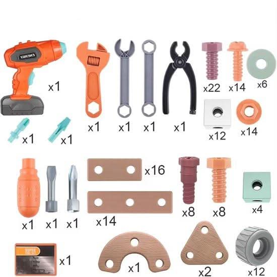 Toy Tool Set ABS Plastic 198 Piece Creative Building Role Play Motor Skills Construction Kit Rechargeable Educational Toy | Thomler