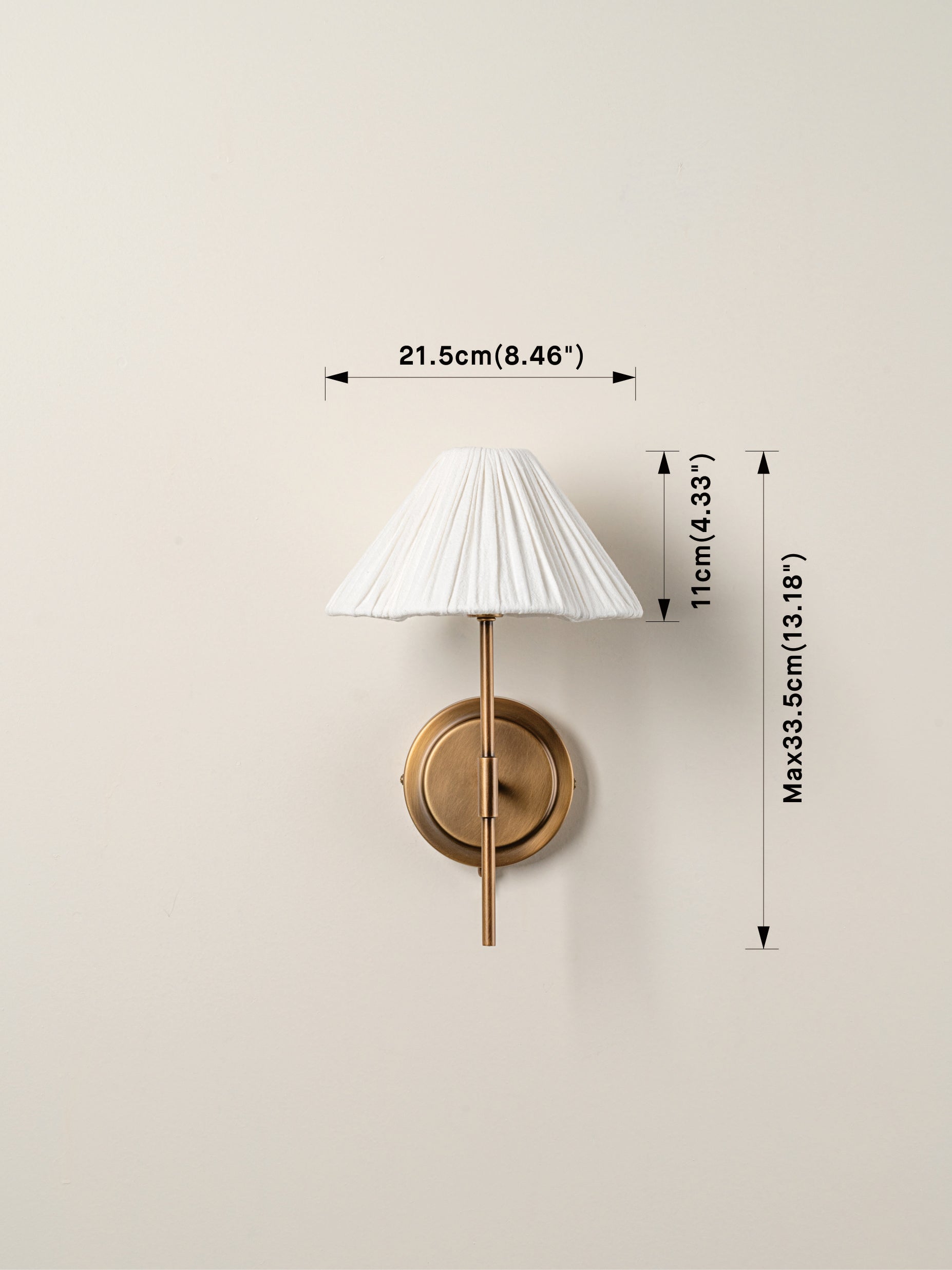 Wall Lamp Linen Pleated Shade G9 21.5 cm Brass Bedroom Bedside Reading Light Scandinavian Hallway Sconce | Thomler