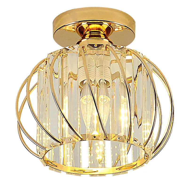 Crystal Flush Mount Ceiling Fixture – Round Metal Frame, E27 Socket, Switch-Control Multicolor LED – Bedroom, Hallway, Bath | Thomler