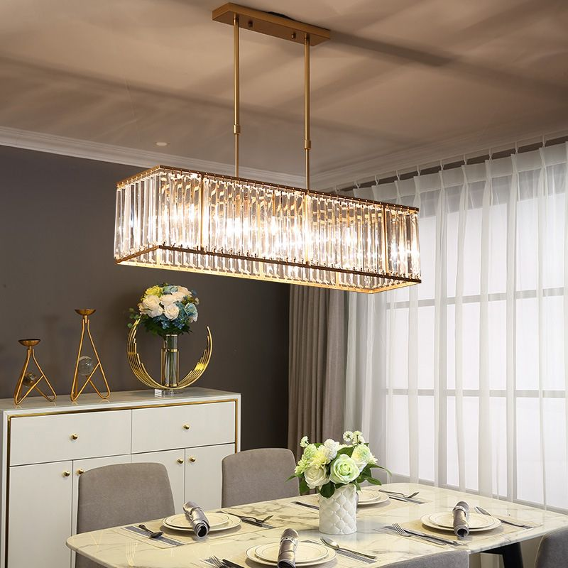 Rectangular Hanging Chandelier with Glass Gem Details for Dining Room & Island | Thomler
