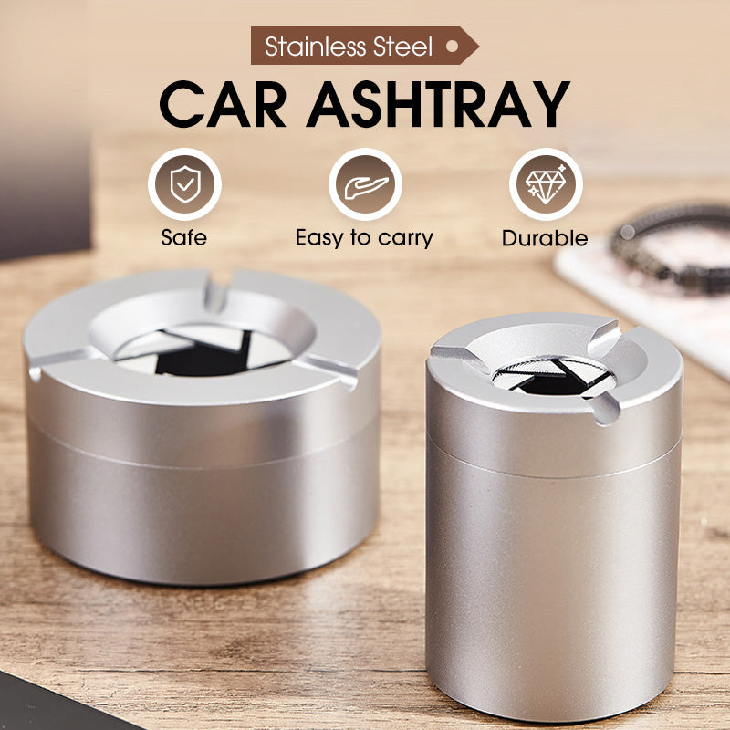 Stainless Steel Twist-Lock Ashtray for Car and Home | Odor-Sealing 360° Rotation Design Smokeless Holder | Thomler