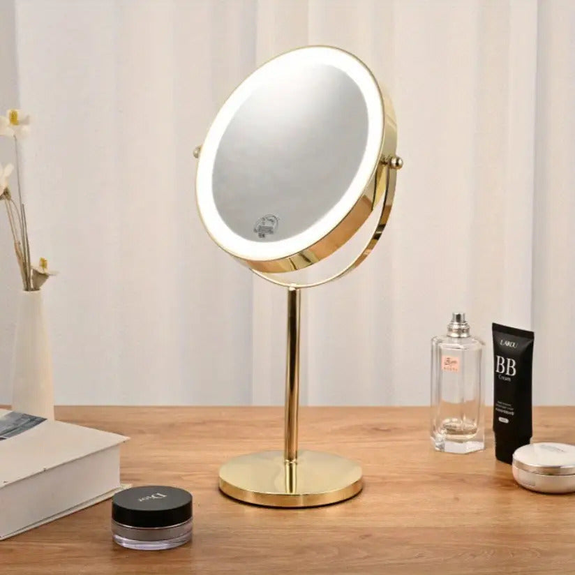 USB Rechargeable Vanity Mirror with 10X Magnification & Adjustable LED Ring Light – 8 Inch Illuminated Tabletop Cosmetic Mirror for Makeup | Thomler