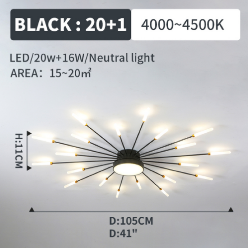 Starburst Dimmable LED Ceiling Light Flush Mount Black Gold Metal Acrylic Indoor Modern Fixture for Bedroom Living Room Dining Room | Thomler