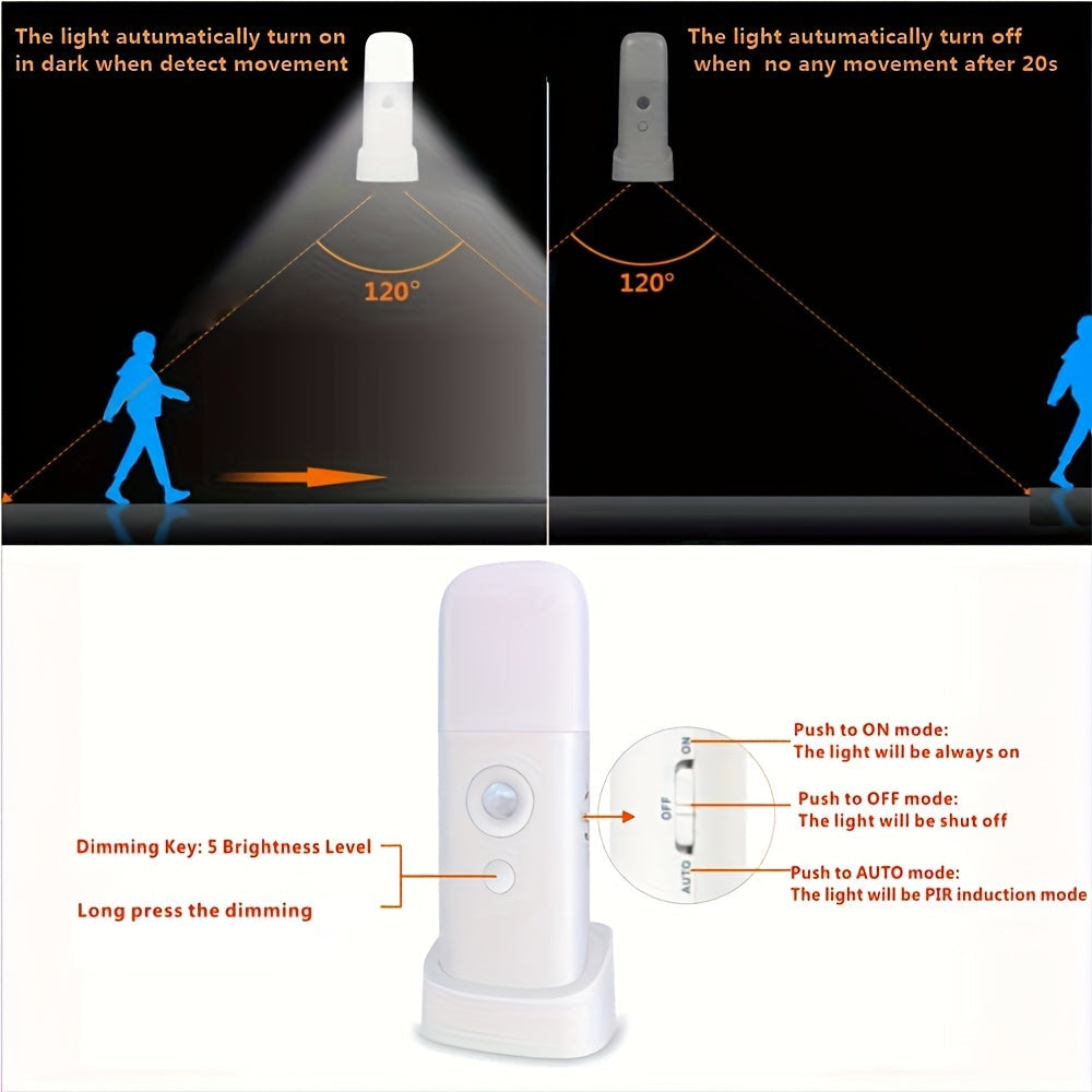 LED Night Light Plastic 15.3 cm Motion Sensor White Bedroom Hallway Wireless Dimmable USB Rechargeable Lamp | Thomler