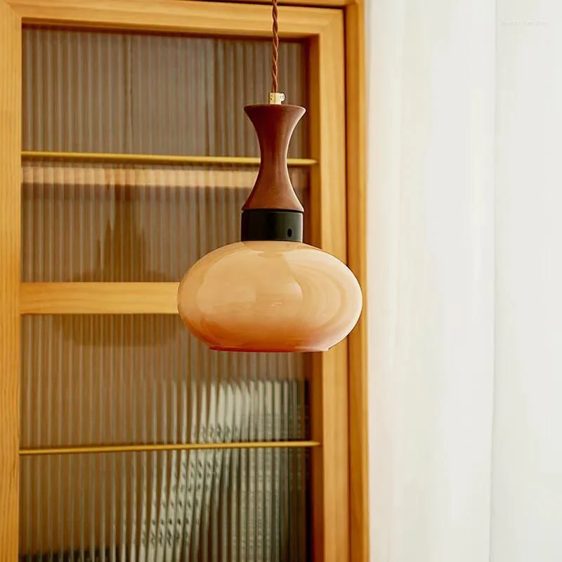 Pendant Light Glass And Wood 30.0 cm Warm Dining Room Living Room Bedroom Hanging Ceiling Lamp Retro Modern Vintage Atmosphere | Thomler