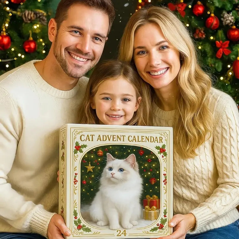 Holiday Countdown Calendar with 24 Festive Feline Ornaments – Acrylic Cat Figurines for Christmas Decoration, Tree Hanging Decor, Mantel | Thomler