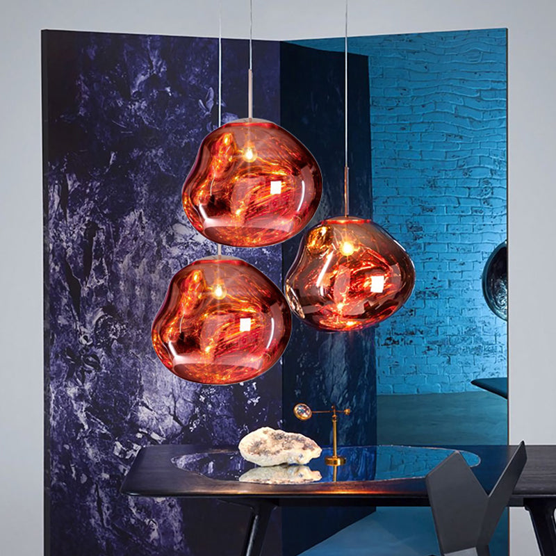 Glass Pendant Light Fixture for Dining Room & Kitchen – Modern Metal Hanging Lamp in Gold, Silver & Red – E26 Socket for LED & | Thomler