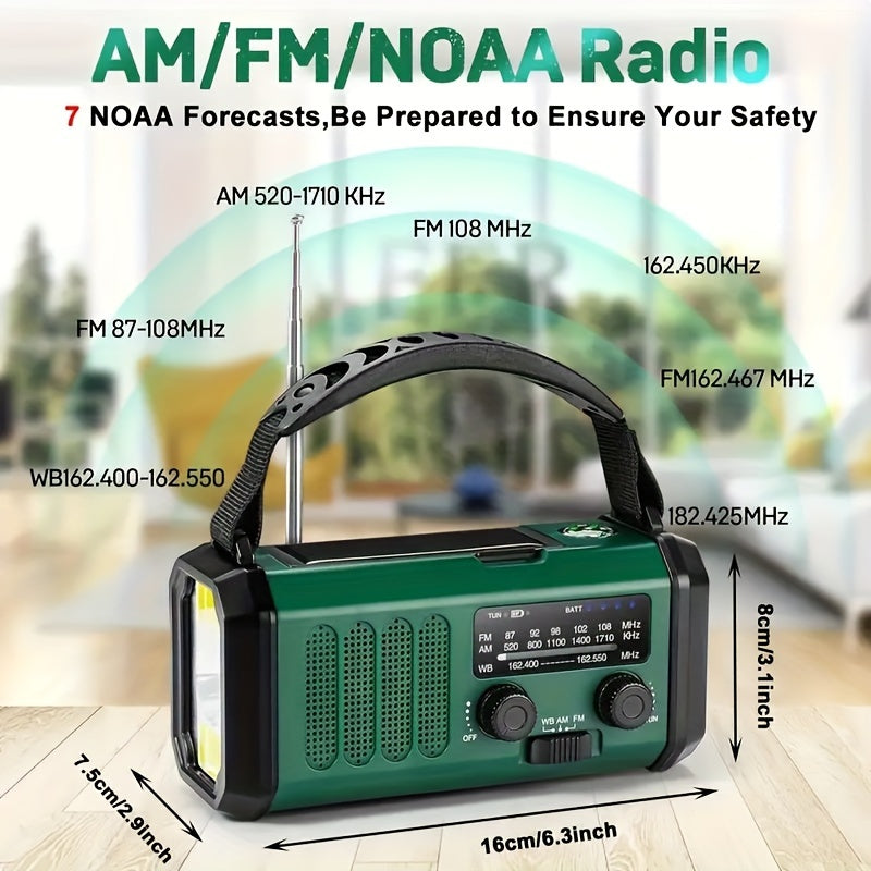 Solar Hand Crank Emergency Weather Radio with Flashlight & Phone Charger for Camping Hiking Outdoor Survival Power Outage Preparedness | Thomler