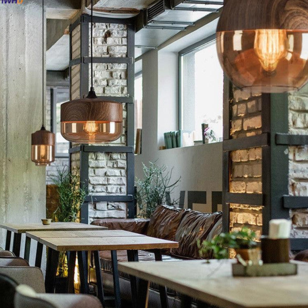 Glass Pendant Light with Wood-Look Metal – Scandinavian Hanging Fixture for Dining Room, Bedroom & Living Room | Thomler