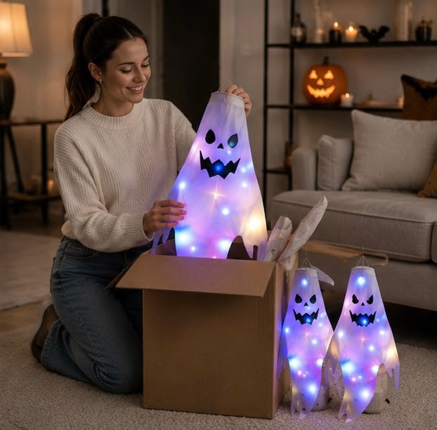 LED Illuminated Spirit Windsock Decorations for Outdoor Yards and Indoor Displays – Festive October Hanging Accents | Thomler