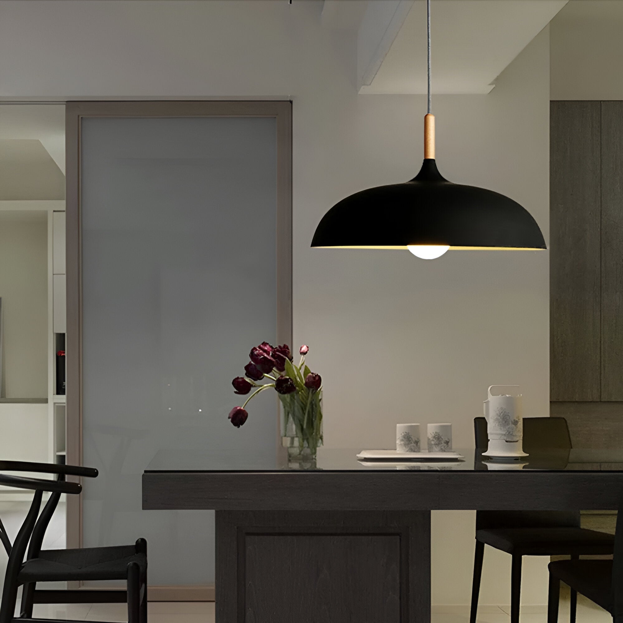 Pendant Light Wood Iron Shade Ø35.0–60.0 cm Dining Room Kitchen Island Japandi Scandinavian Hanging Ceiling Lamp E27 | Thomler