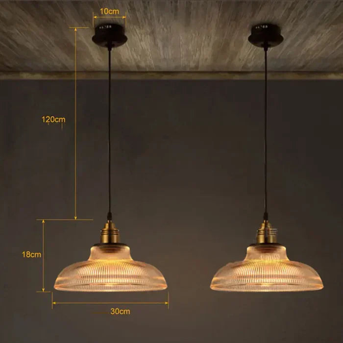 Pendant Light Glass Ribbed Shade 30.0 cm Amber Dining Room Kitchen Island Hanging Ceiling Lamp Vintage Modern | Thomler