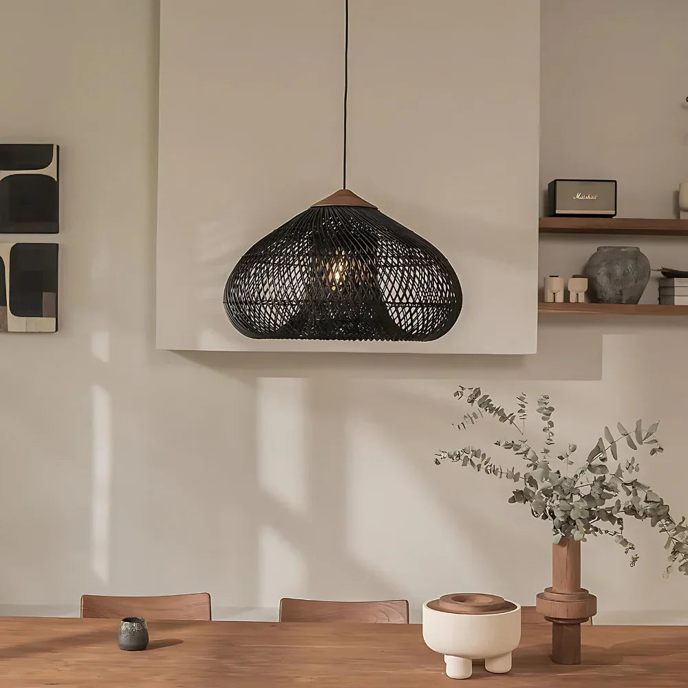 Pendant Light Rattan Handwoven E26 Boho Dining Room Kitchen Island Hanging Ceiling Fixture | Thomler