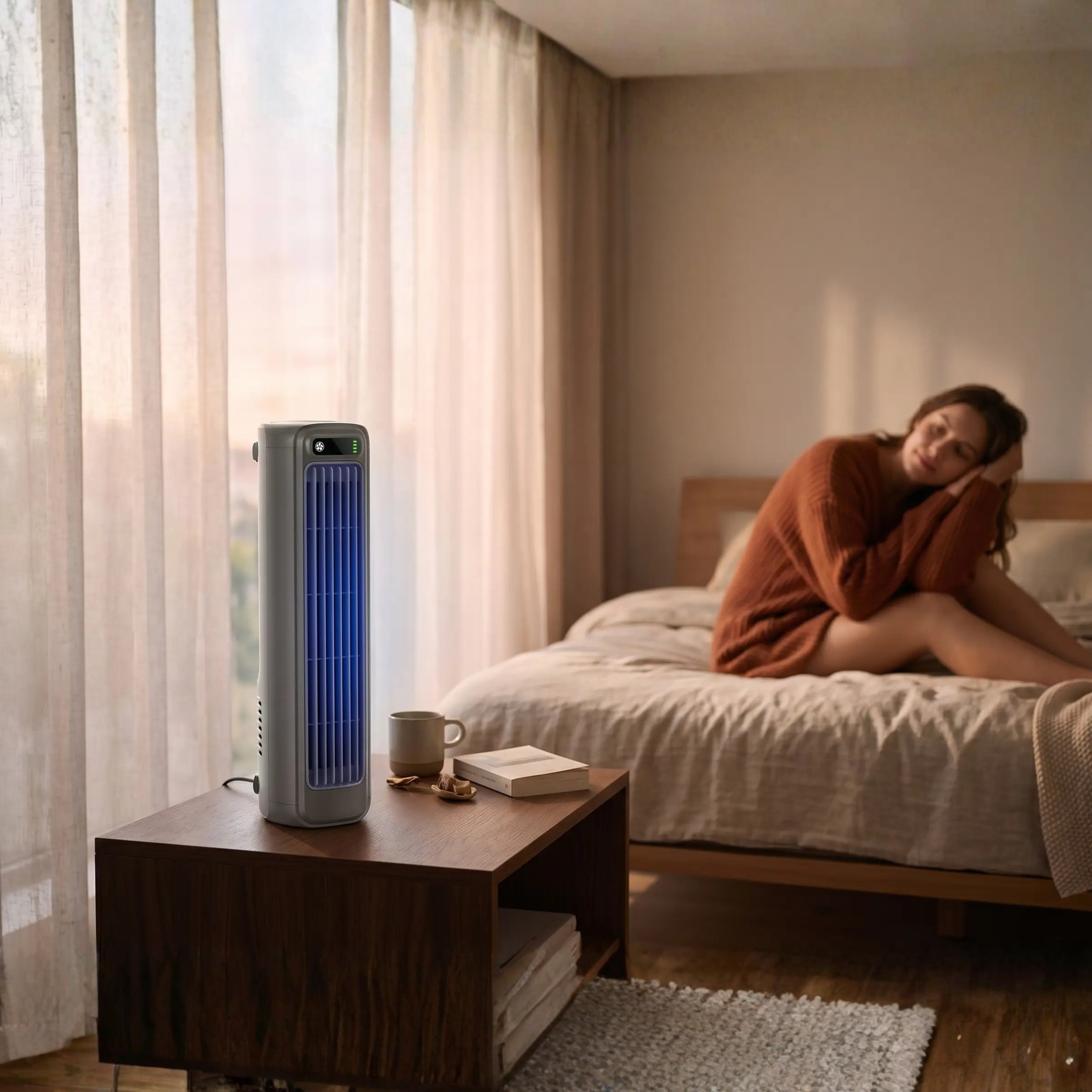 Rechargeable Cordless Personal Cooling Fan Tower with 12-Hour Battery Life – Bladeless Quiet Airflow, Desktop & Wall Mount, Lightweight for | Thomler