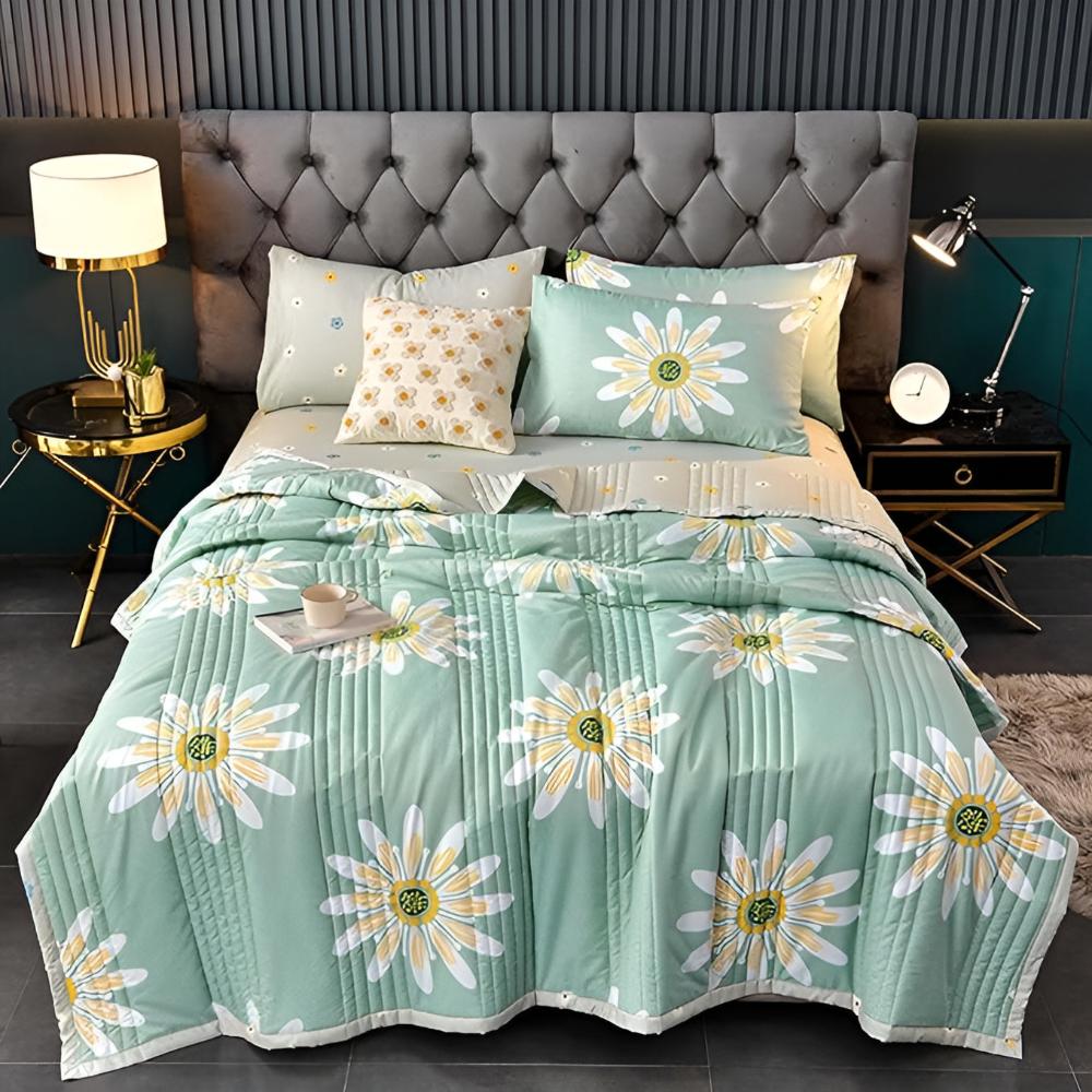 Reversible Floral Print Throw Blanket Soft Sherpa Fleece All-Season Bed Couch Cover Daisy Pattern Green Yellow | Thomler