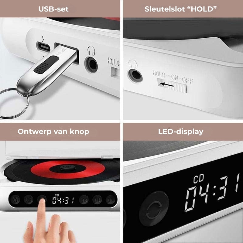 Portable CD Player Bluetooth 5.3 13.5 cm Rechargeable Home Travel MP3 Audio Disc Music Player USB C | Thomler