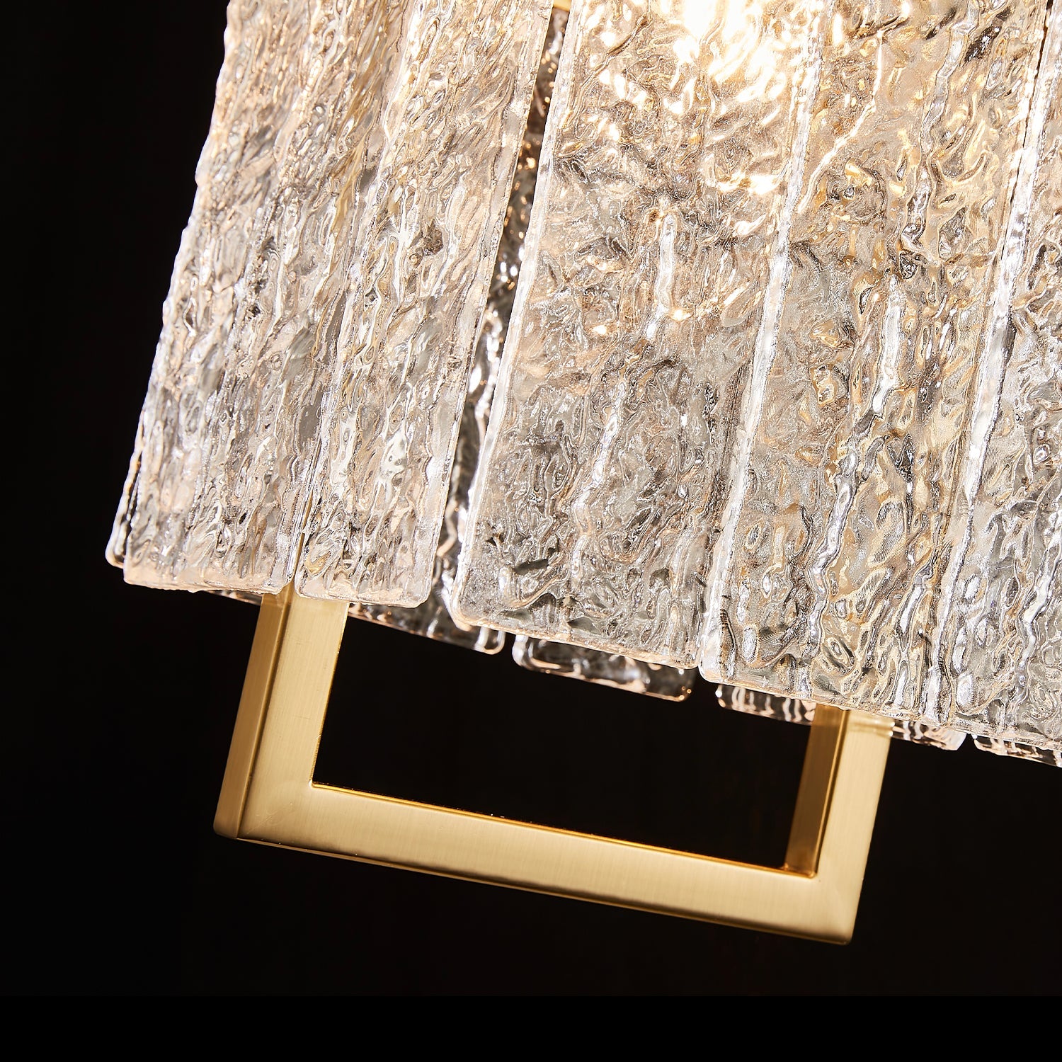 Square Cage Pendant Light Fixture with Textured Glass Shade & Gold Frame for Dining Room, Kitchen Island, Bedroom | Thomler