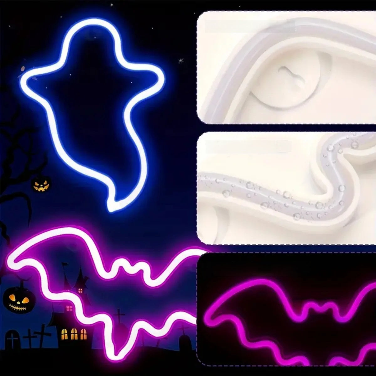 Spooky LED Nightlight with Bat & Ghost Silhouettes for Halloween Decor, Bedrooms & Parties | Thomler