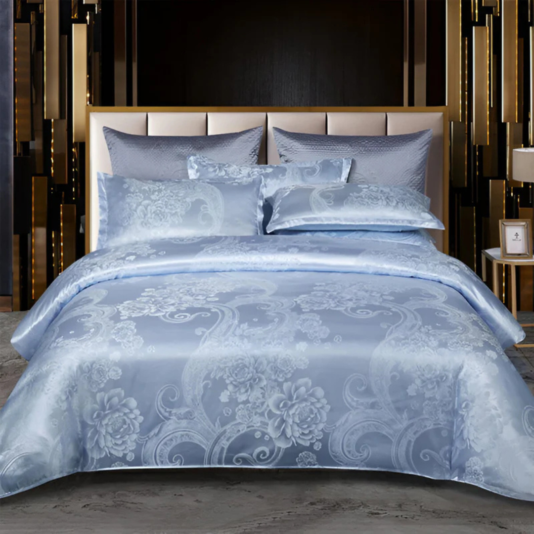 Floral Jacquard Duvet Cover Set Silky Satin Bedding 3-Piece with Pillowcases All Season Breathable Comforter Cover for Bedroom Décor | Thomler