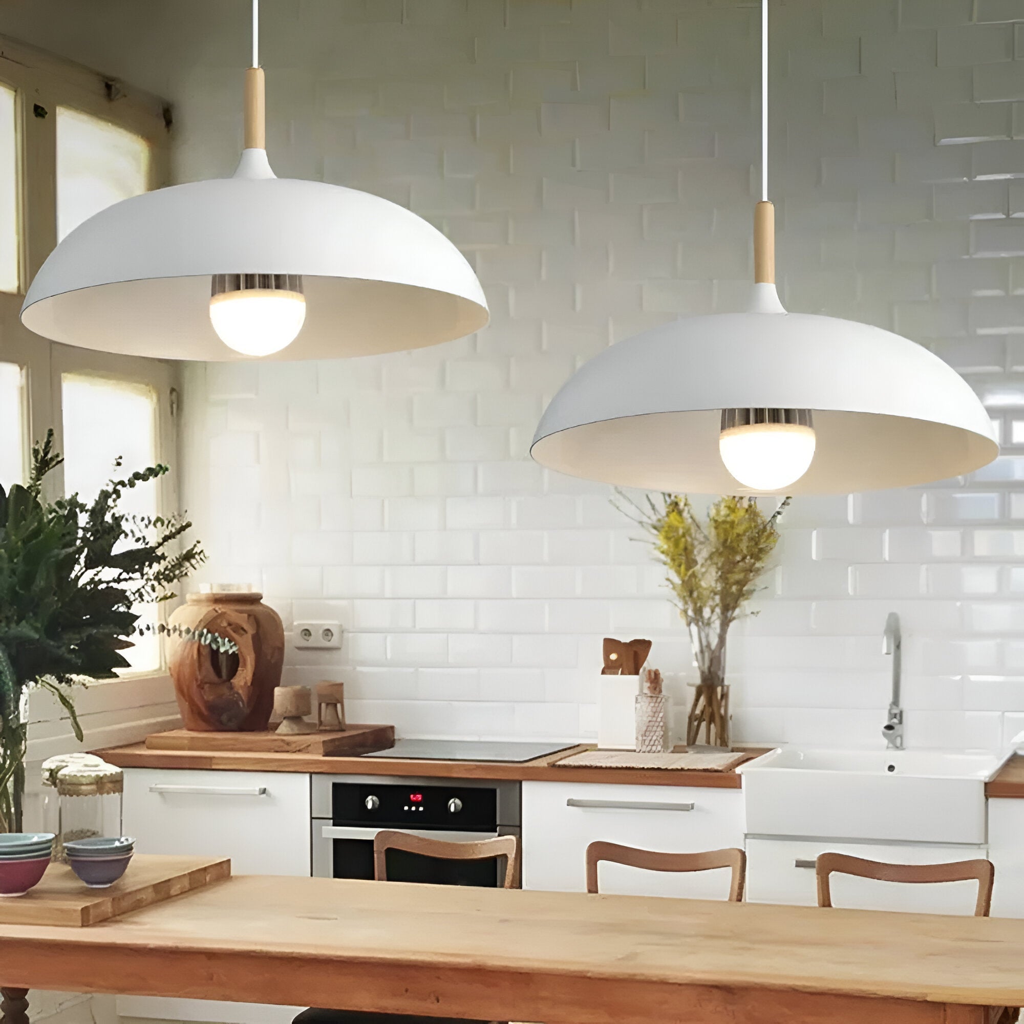 Pendant Light Wood Iron Shade Ø35.0–60.0 cm Dining Room Kitchen Island Japandi Scandinavian Hanging Ceiling Lamp E27 | Thomler