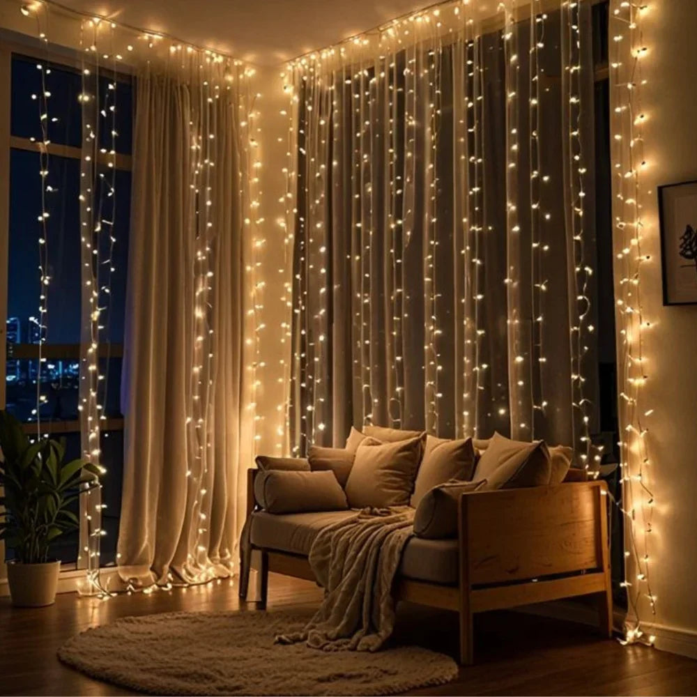 LED Curtain String Lights Warm White USB Powered with Remote 8 Modes for Indoor Outdoor Patio Bedroom Wedding Party Decorative Waterproof | Thomler