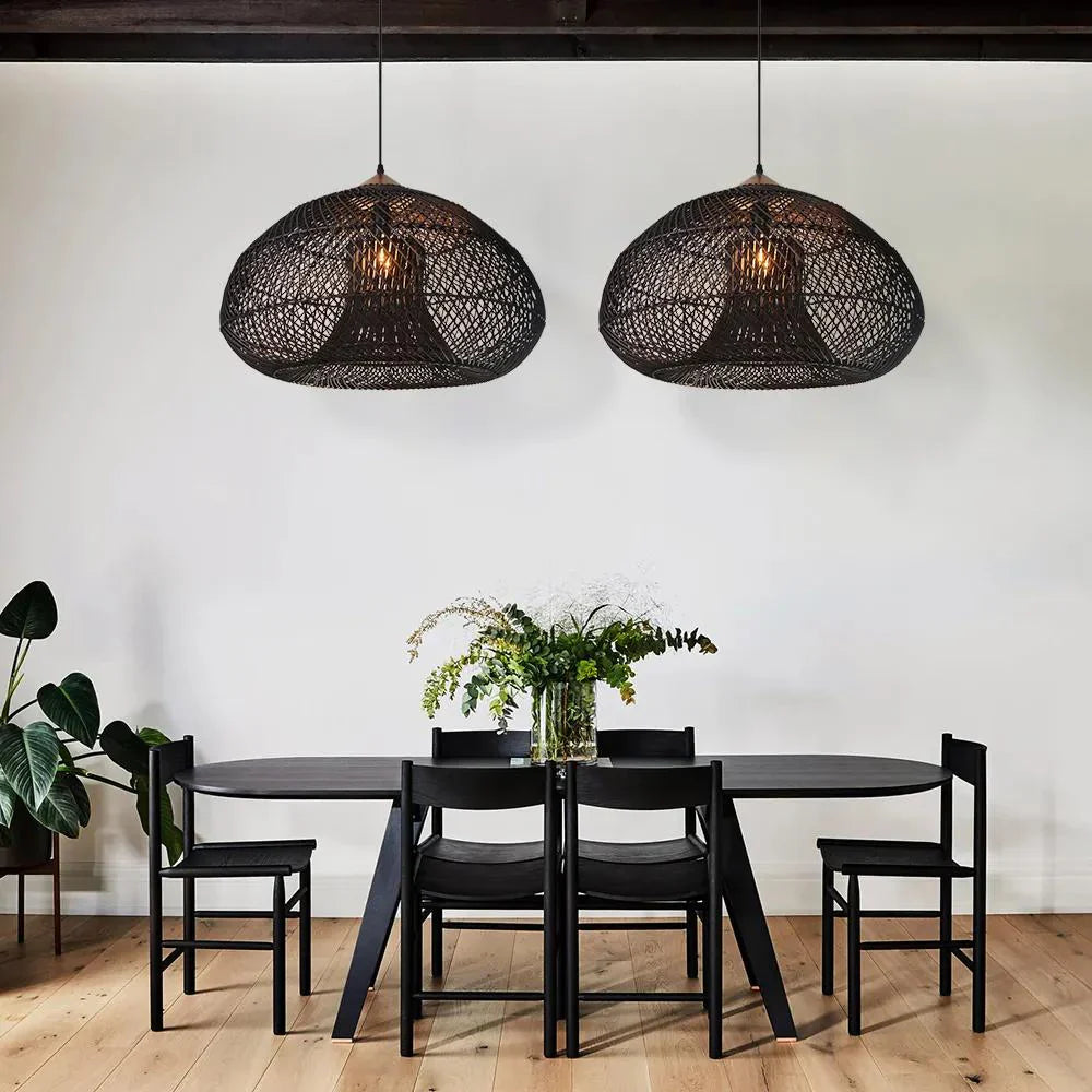 Pendant Light Rattan Handwoven E26 Boho Dining Room Kitchen Island Hanging Ceiling Fixture | Thomler