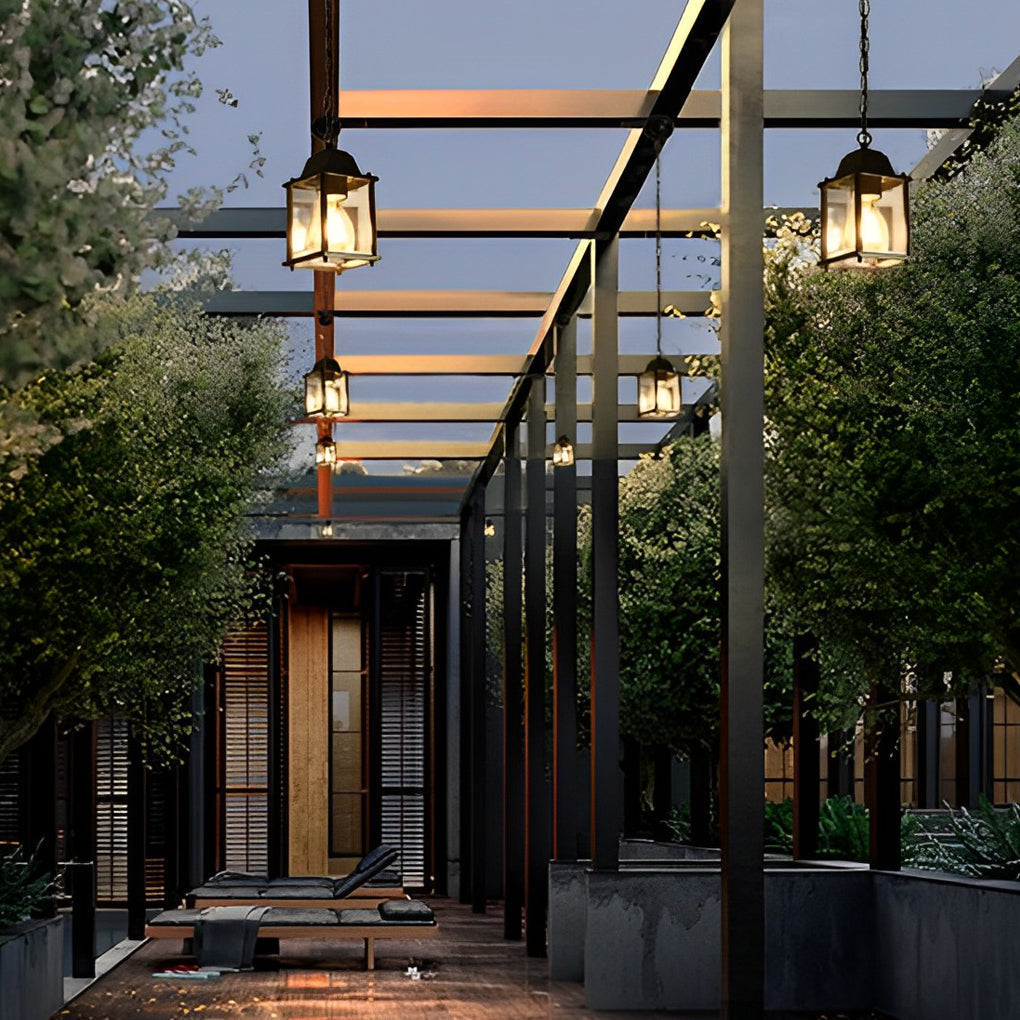 Contemporary Square Glass Hanging Lantern for Porch & Patio – Weather-Resistant Aluminum Fixture | Thomler