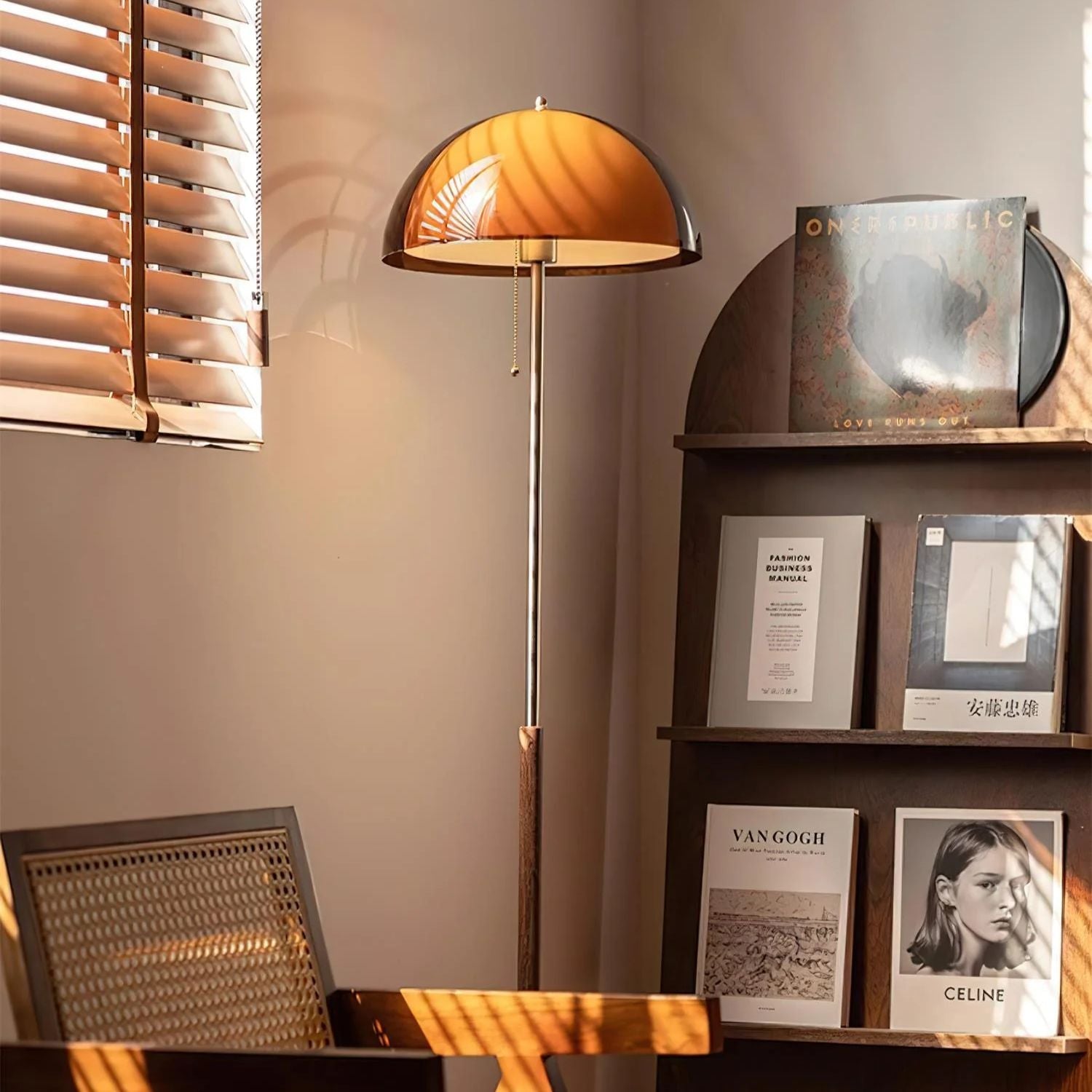 Floor Lamp Wood Metal Amber 160.0 cm Living Room Reading Light Retro Modern Mood Lighting | Thomler