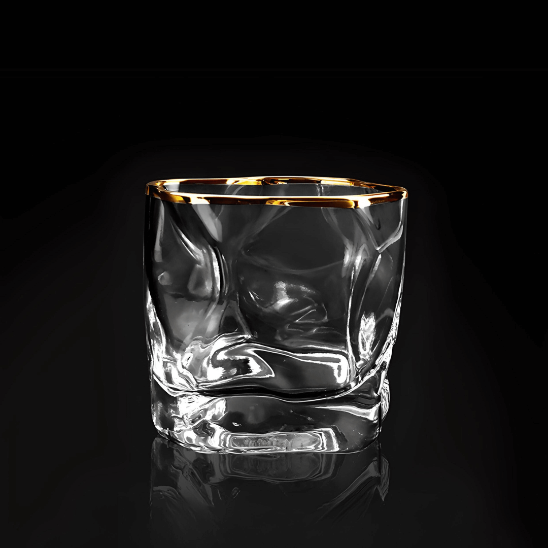 Japanese Textured Whiskey Tumbler with Gold Accents – Crystal Glass for Spirits | Thomler