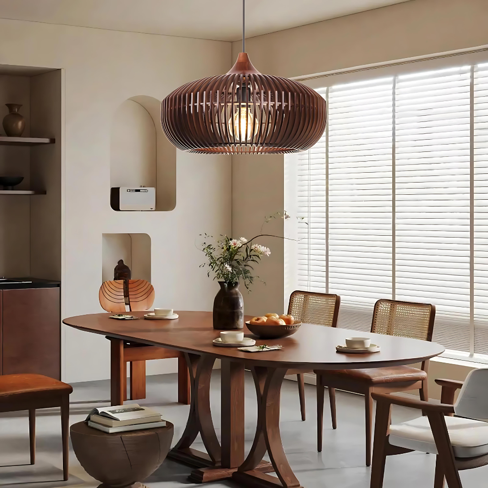 Pendant Light Wood 16.9 in Japandi Natural Dining Room Kitchen Island Hanging Ceiling Lamp Minimalist Scandinavian Modern | Thomler