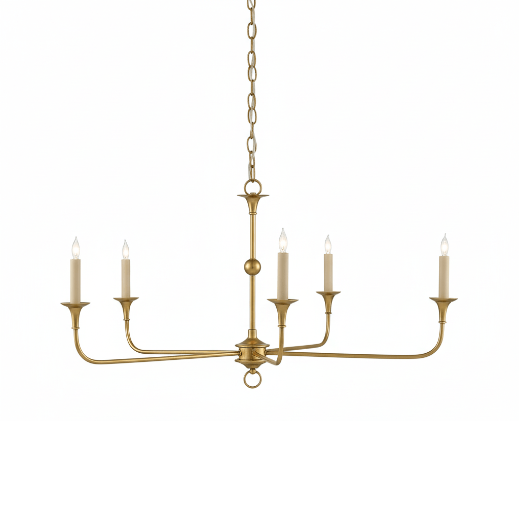 Pendant Light Brass Metal 91.0 cm Dining Room Candle Style Ceiling Chandelier Adjustable Chain E14 Hanging Fixture | Thomler
