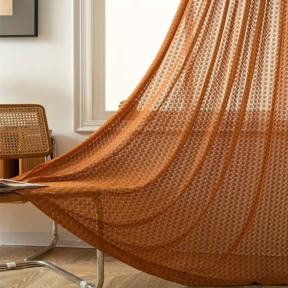 Handcrafted Mesh Window Panel Orange Bohemian Farmhouse Drape Rod Pocket Bedroom Living Room Dining Room Light Filtering Privacy | Thomler