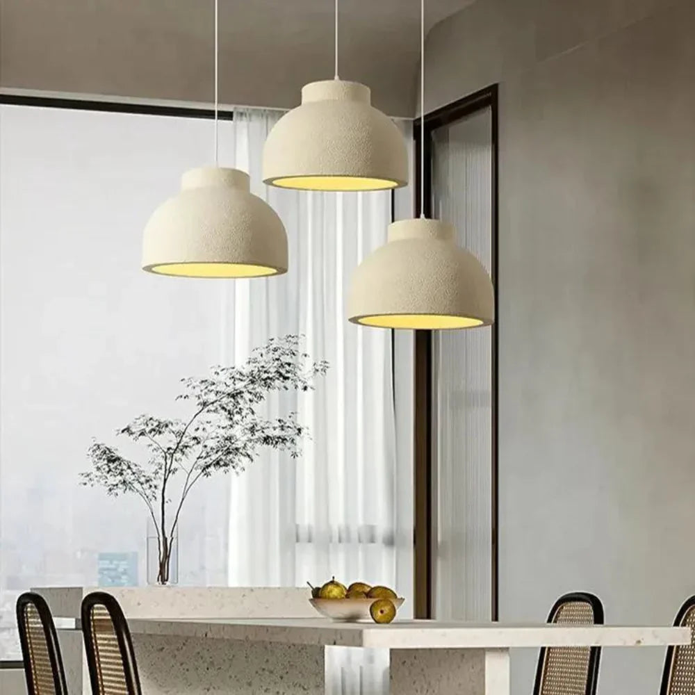 Pendant Light Polystyrene Dome 15.4 in White Dining Room Kitchen Island Hanging Ceiling Lamp Minimalist Nordic Wabi Sabi | Thomler