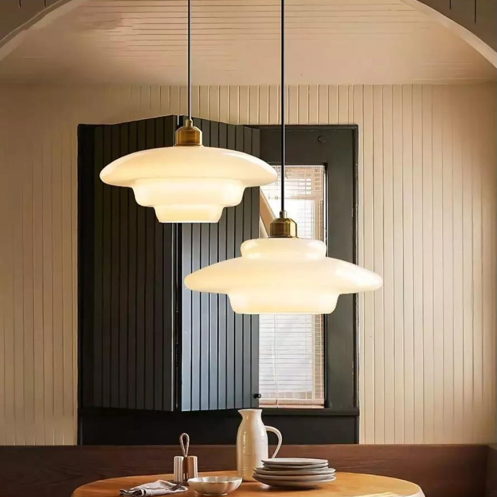 Pendant Light Brass Glass 30.0 cm Gold Dining Room Art Deco Hanging Ceiling Lamp Layered Shade E27 | Thomler