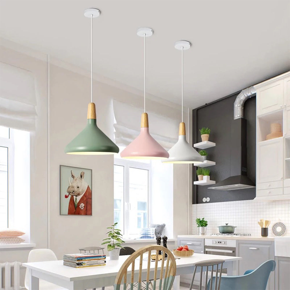 Pendant Light Aluminium Wood E27 White Dining Room Kitchen Island Scandinavian Ceiling Lighting | Thomler
