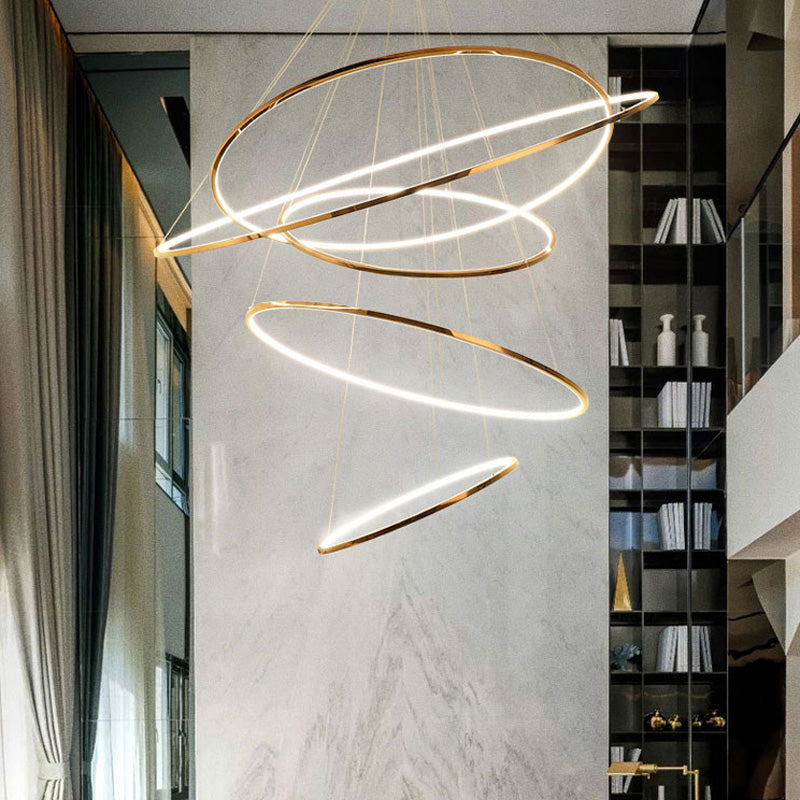Chandelier Stainless Steel Large Tiered LED 16 in–55 in Adjustable Foyer Staircase Light Luxury Modern Dining Room Pendant | Thomler